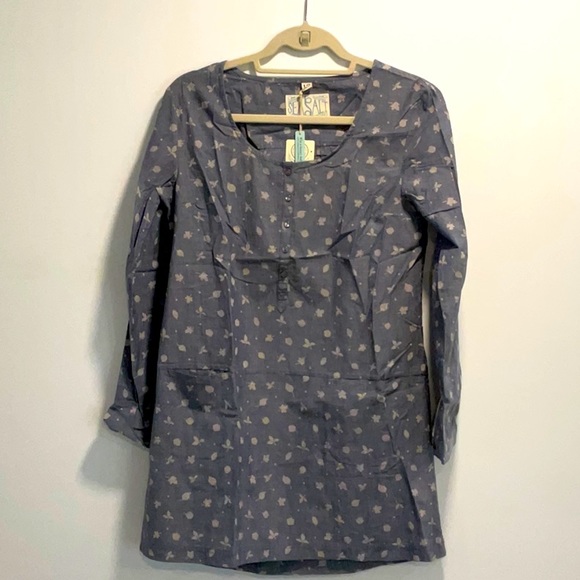 NEW Long Sleeve Blue Fall Leaf Print Seasalt Midi Dress - Picture 1 of 2